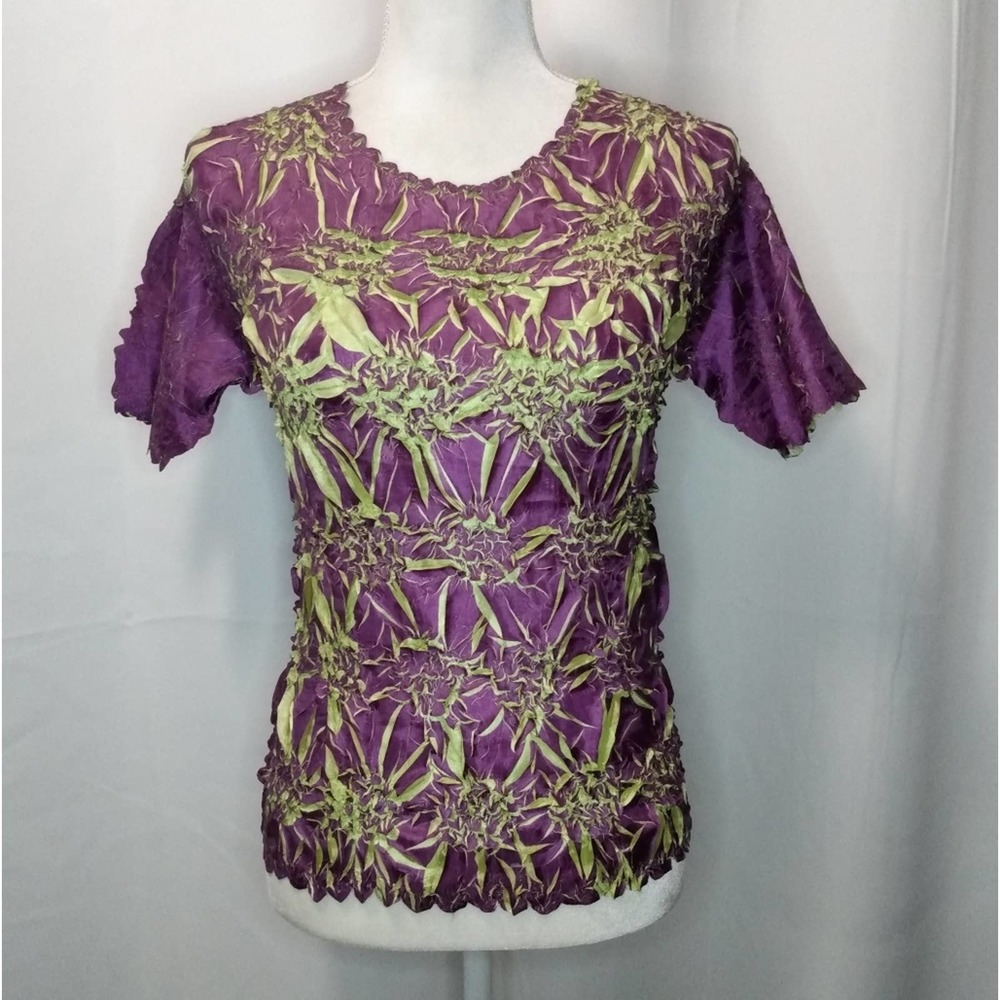 Origami Magic Scarf short sleeve purple & lime green shirt